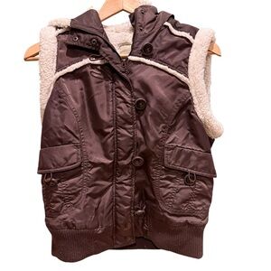 Women's Brown Puffer Vest with Hood